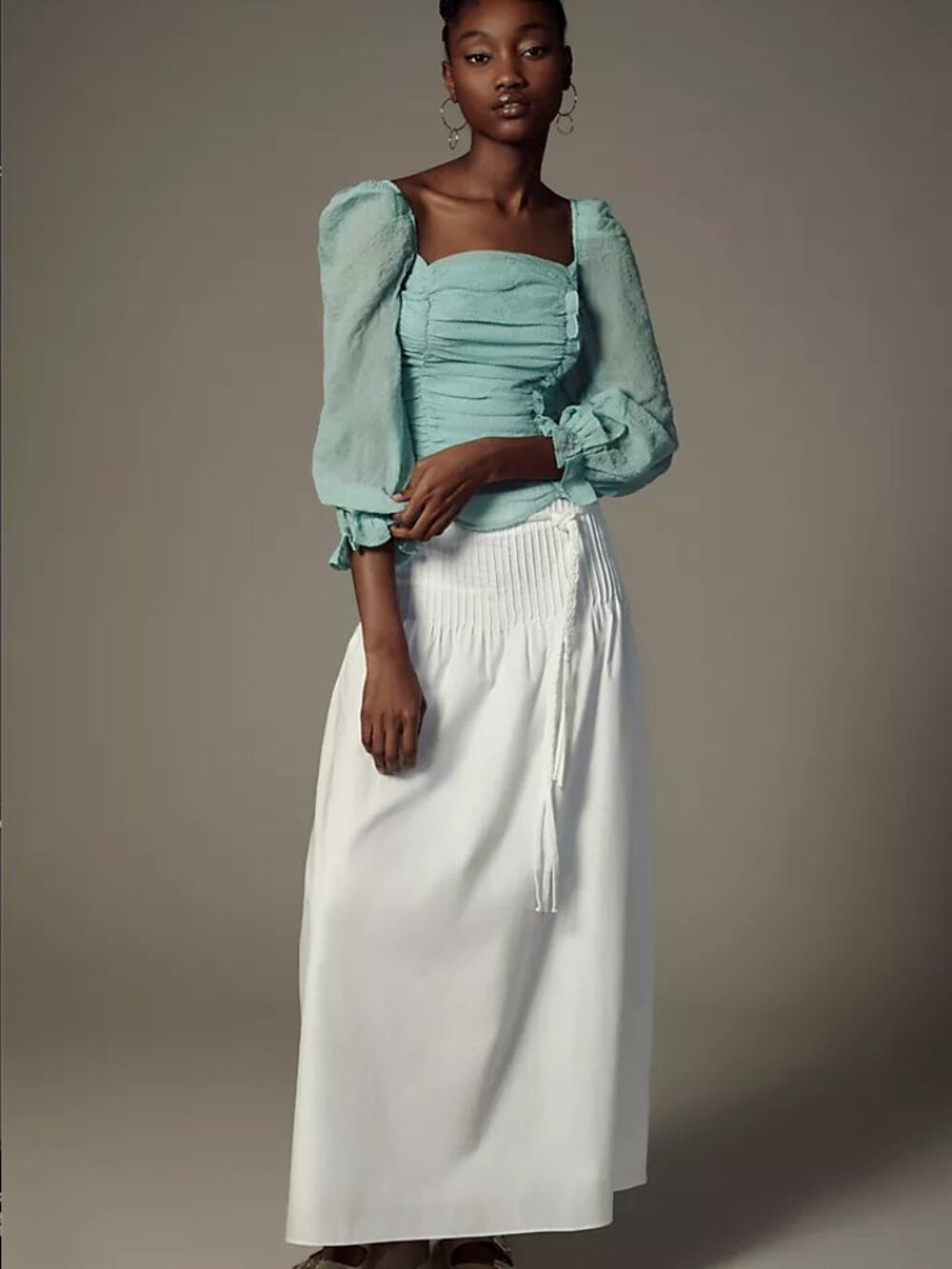 Anthropologie ASTR NWT Aqua Blue Sheer Ruched Blouse - Two Sizes Available